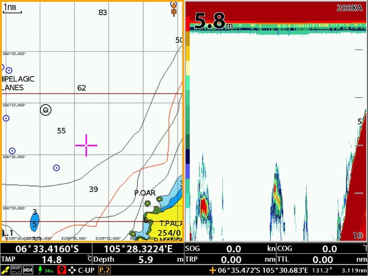 <Sounding display> Displays the sounding function on connecting the transducer.
