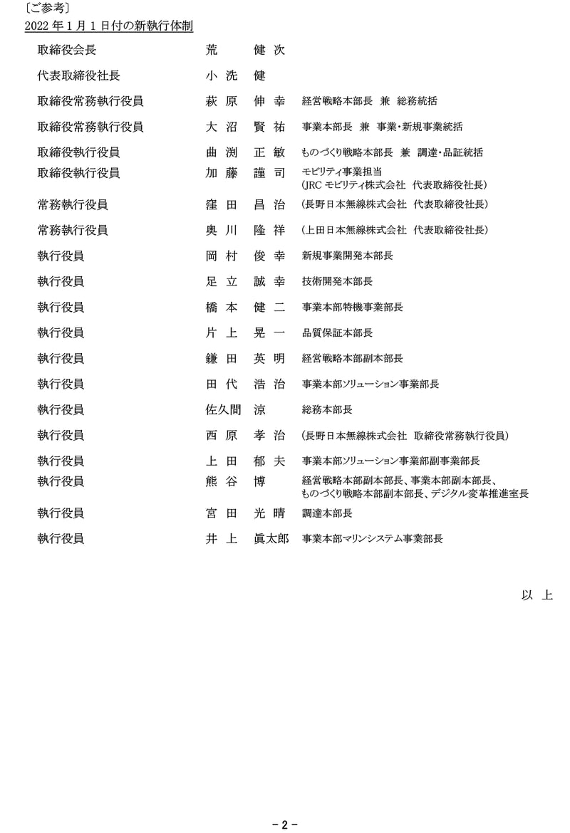 執行役員の異動に関するお知らせ