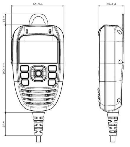 車載型無線機用コマンドマイク NQW-297 外形寸法図